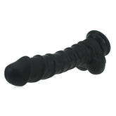 Realistic Dildo with Ridged Shaft and Balls in Black Dongs Realistic